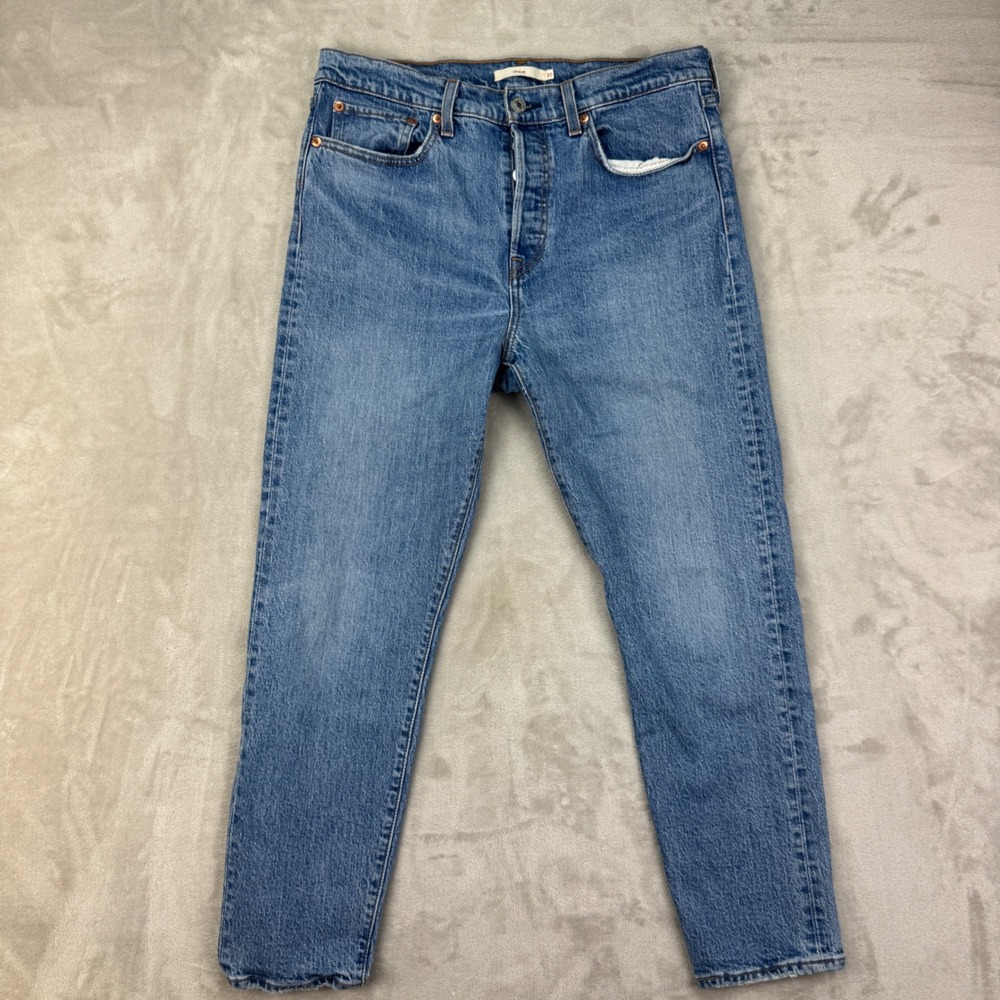 Levi Premium Wedgie Button Fly Jeans Womens 31 Blue Tapered High Rise Denim